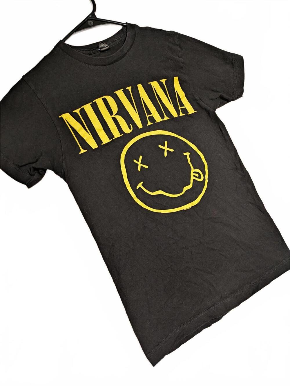 Nirvana Smiley Face Black Graphic Band T-Shirt 2012 Rock Tee 100% Cotton Mens XS